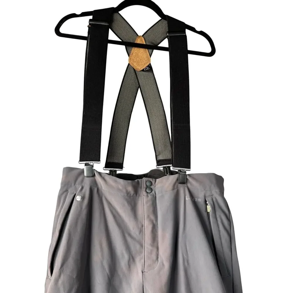 Vintage L.L. Bean Men's Gray Bib Snowpants Removable Suspenders Large Tall AS IS